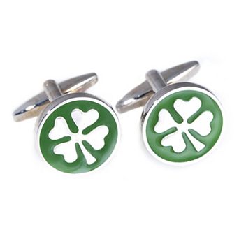 Rhodium-Plated Four Leaf Clover Cuff Links