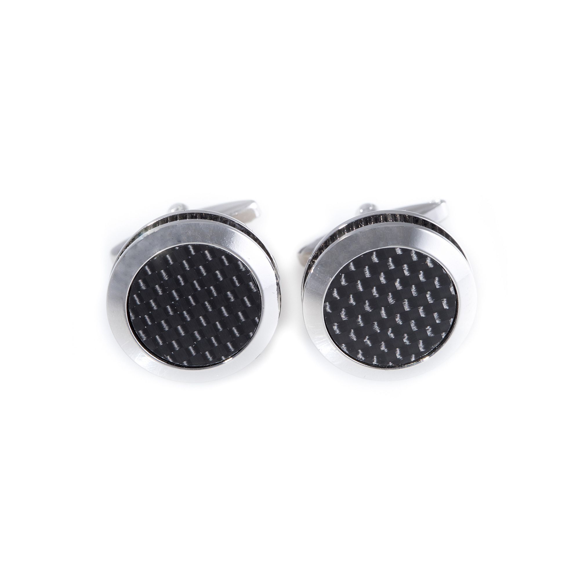 Rhodium-Plated Carbon Fiber Round Cuff Links, Colors