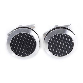Rhodium-Plated Carbon Fiber Round Cuff Links