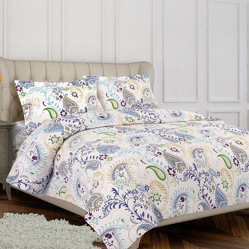 Tribeca Living Flannel Paisley Garden 3-pc. Duvet Cover Set, White, Queen