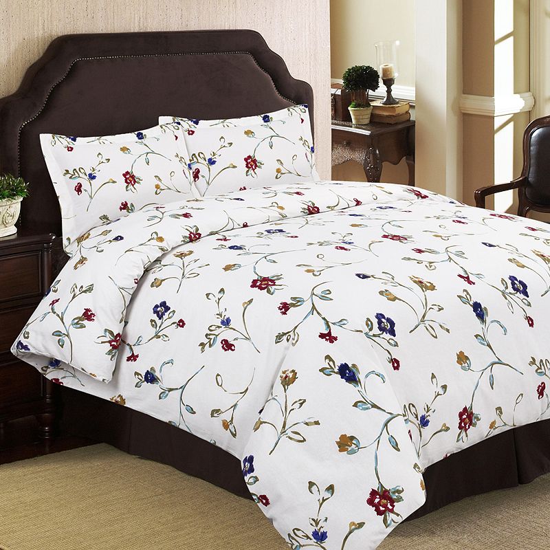 Printed Flannel 3 Piece Floral Garden Duvet Cover Set by Tribeca Living