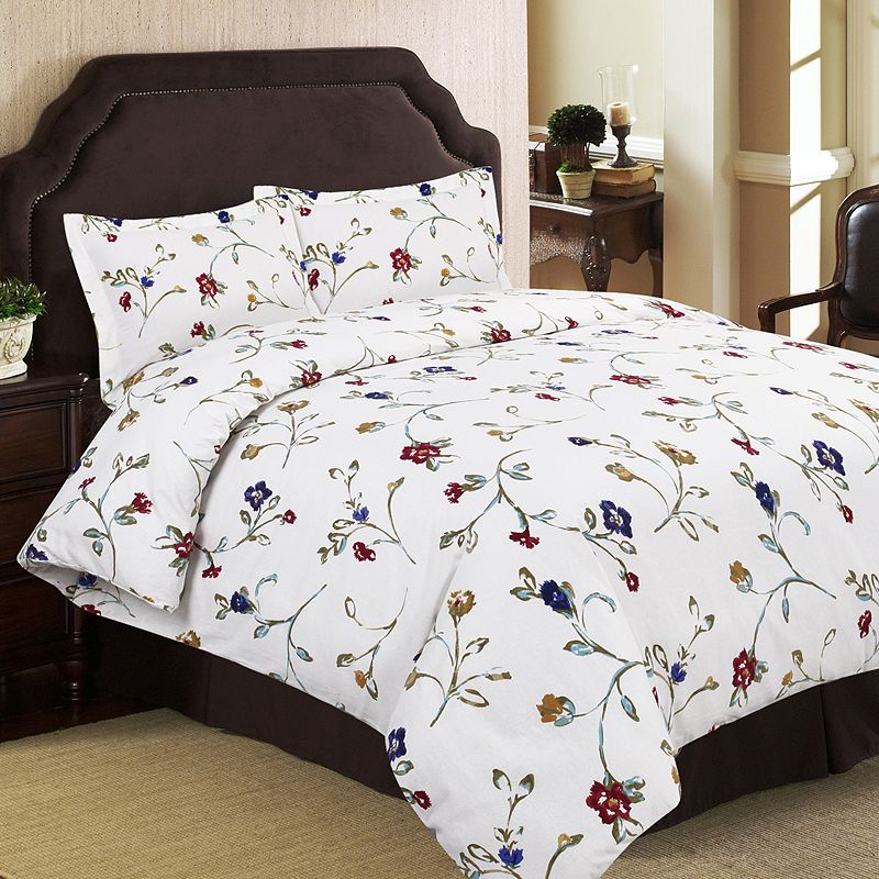 Tribeca Living Flannel Floral Garden 3-pc. Duvet Cover Set, White, King