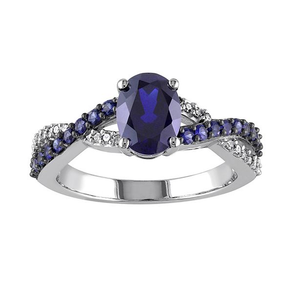 Stella Grace Lab-Created Blue Sapphire and 1/10 Carat T.W. Diamond 10k ...