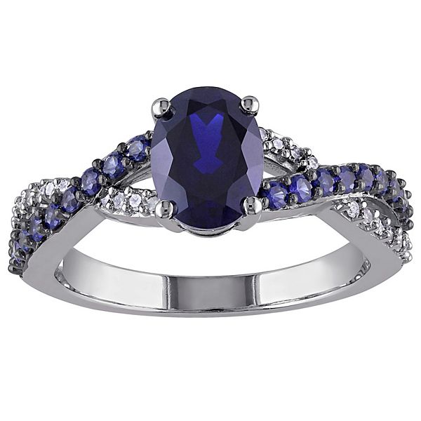 Stella Grace Lab-Created Blue Sapphire and 1/10 Carat T.W. Diamond 10k ...