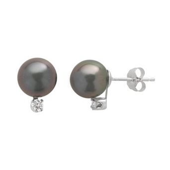 PearLustre by Imperial Tahitian Cultured Pearl & 1/10 Carat T.W. Diamond 14k White Gold Stud Earrings
