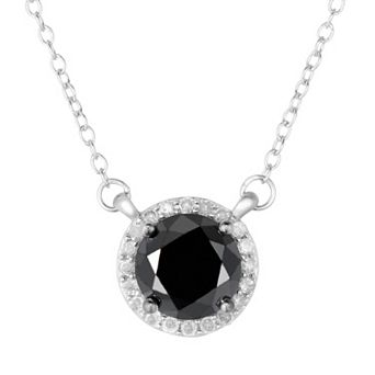 2 Carat T.W. Black and White Diamond Sterling Silver Halo Necklace