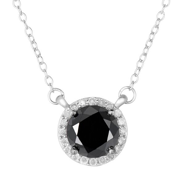 2 Carat T.W. Black and White Diamond Sterling Silver Halo Necklace