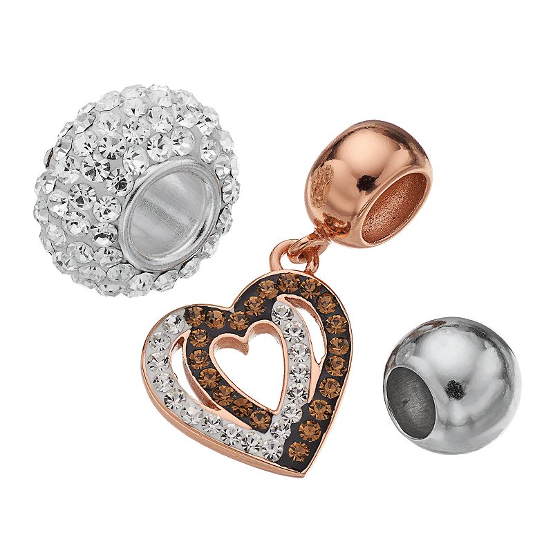 Individuality Beads Crystal Sterling Silver Two Tone Bead and Heart Charm S
