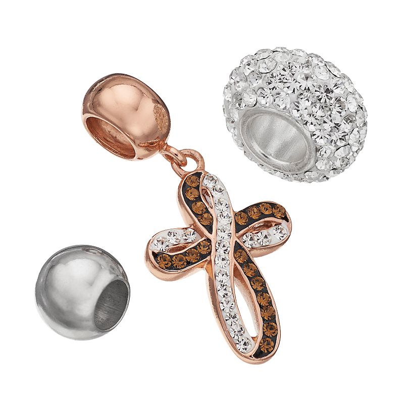 Individuality Beads Crystal Sterling Silver Two Tone Bead and Cross Charm S