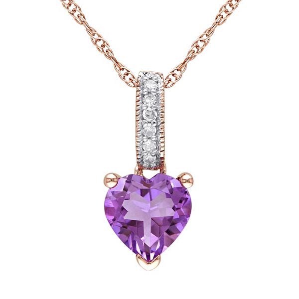 Stella Grace Amethyst and Diamond Accent 10k Rose Gold Heart Pendant ...