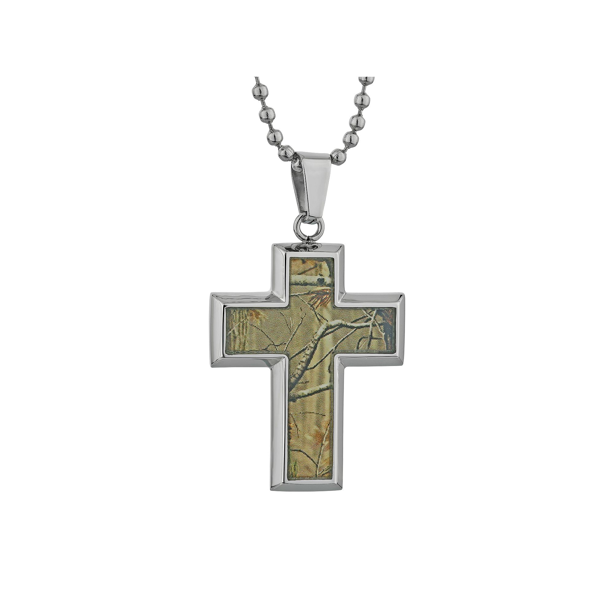 LYNX Stainless Steel Camouflage Cross Pendant Necklace - Men, Mens, Size: