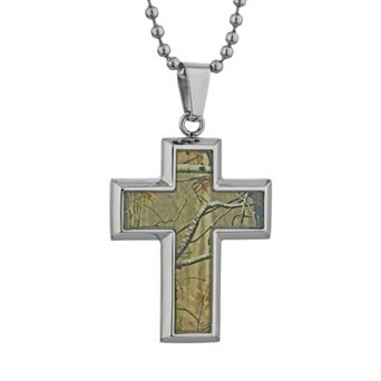 LYNX Stainless Steel Camouflage Cross Pendant Necklace - Men