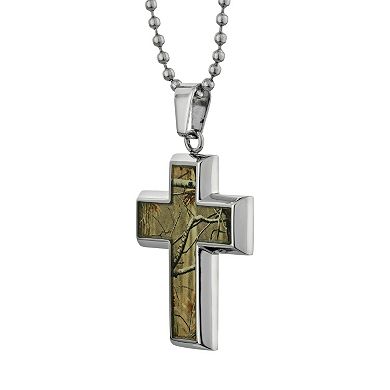 LYNX Stainless Steel Camouflage Cross Pendant Necklace - Men