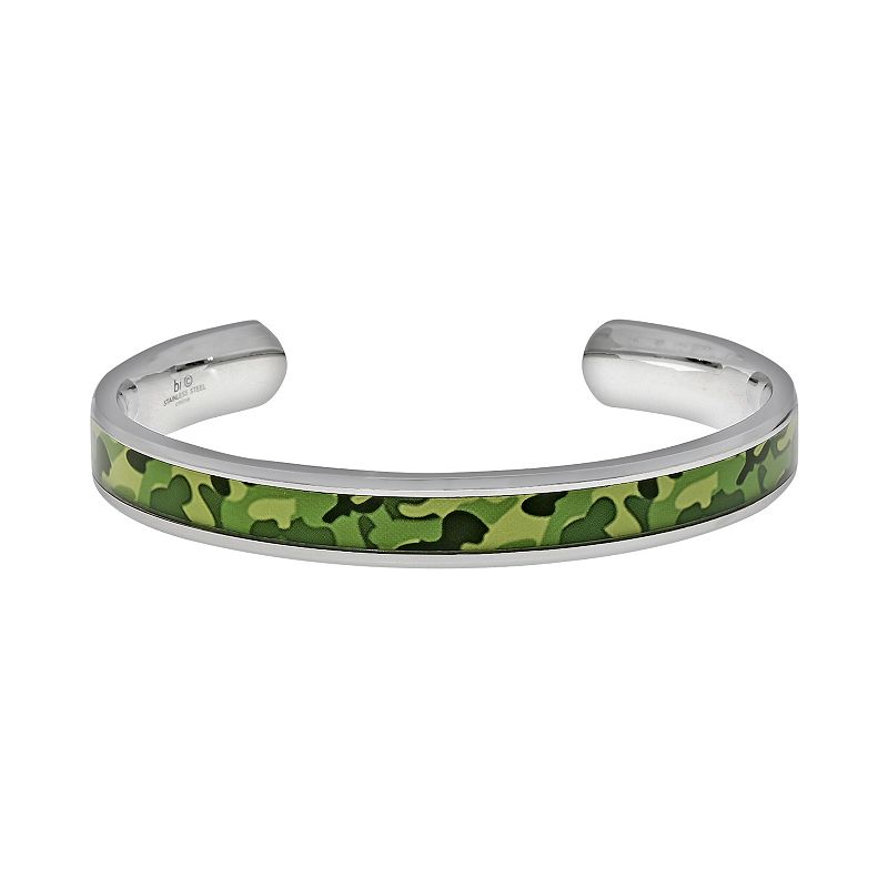 LYNX Stainless Steel Camouflage Cuff Bracelet - Men, Mens, Green