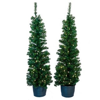 Kurt Adler 5-ft. Pre-Lit 2 pc Potted Artificial Christmas Tree Set - Indoor & Outdoor