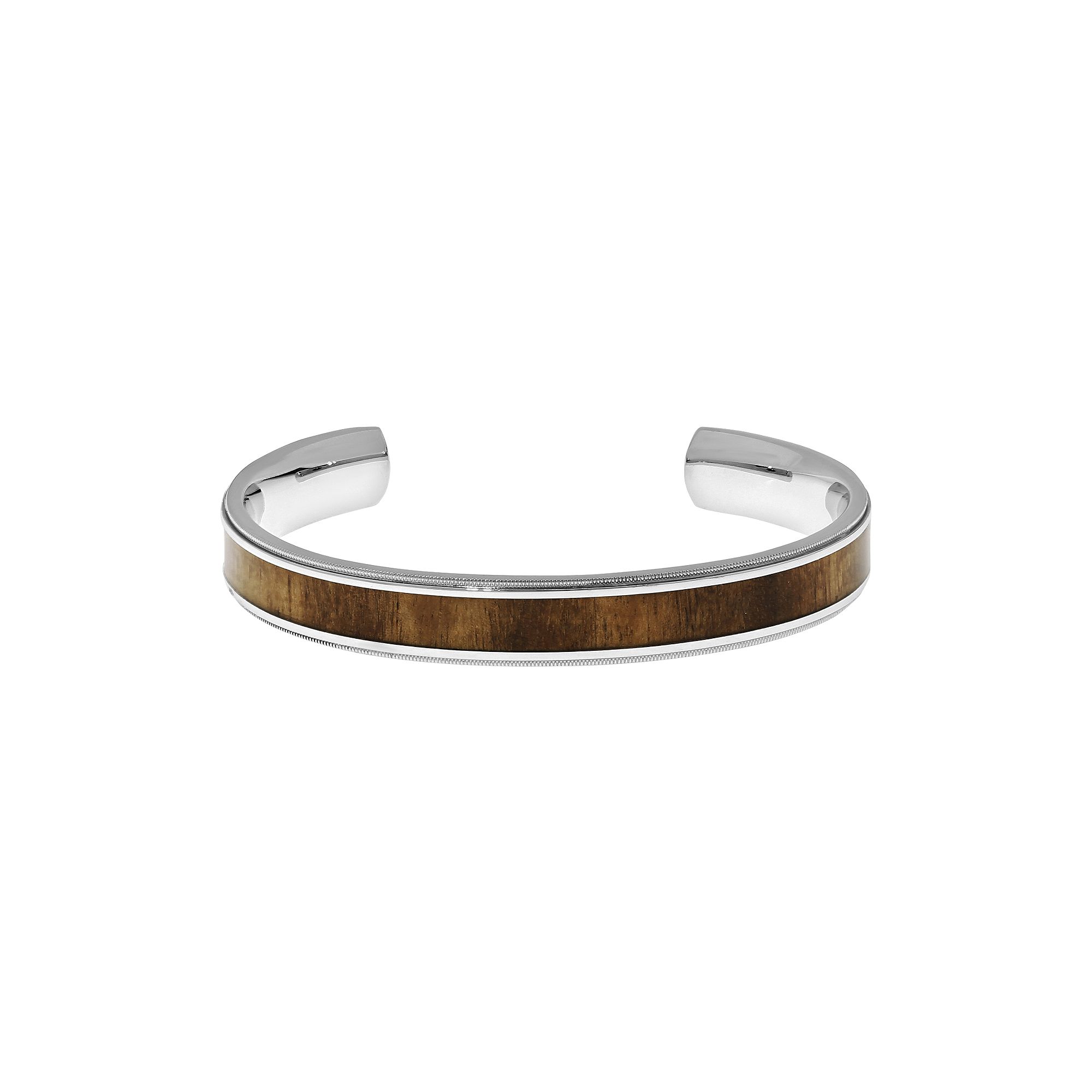 LYNX Stainless Steel Wood Cuff Bracelet - Men, Mens, Brown