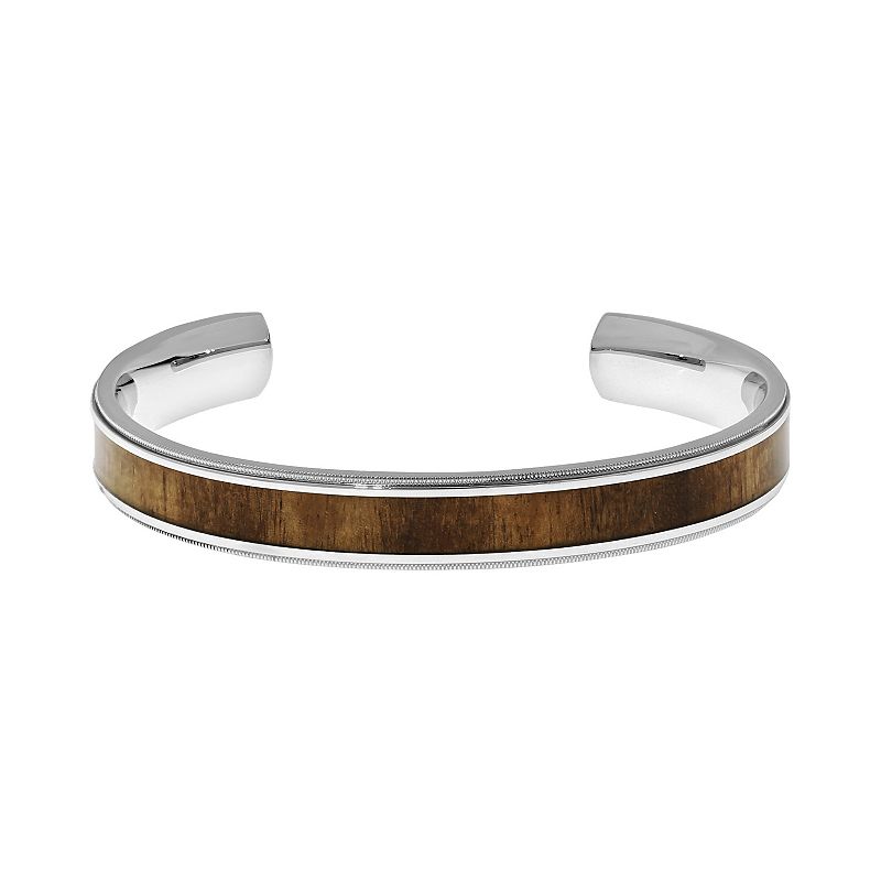 LYNX Stainless Steel Wood Cuff Bracelet - Men, Mens, Brown