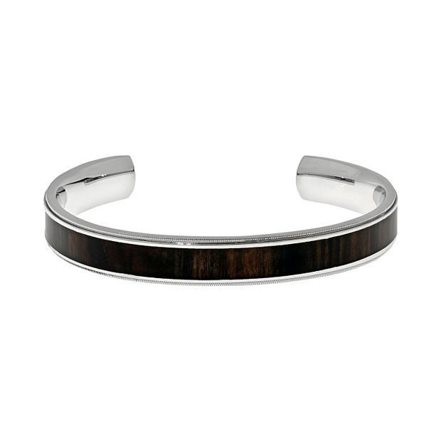 LYNX Stainless Steel Wood Cuff Bracelet - Men