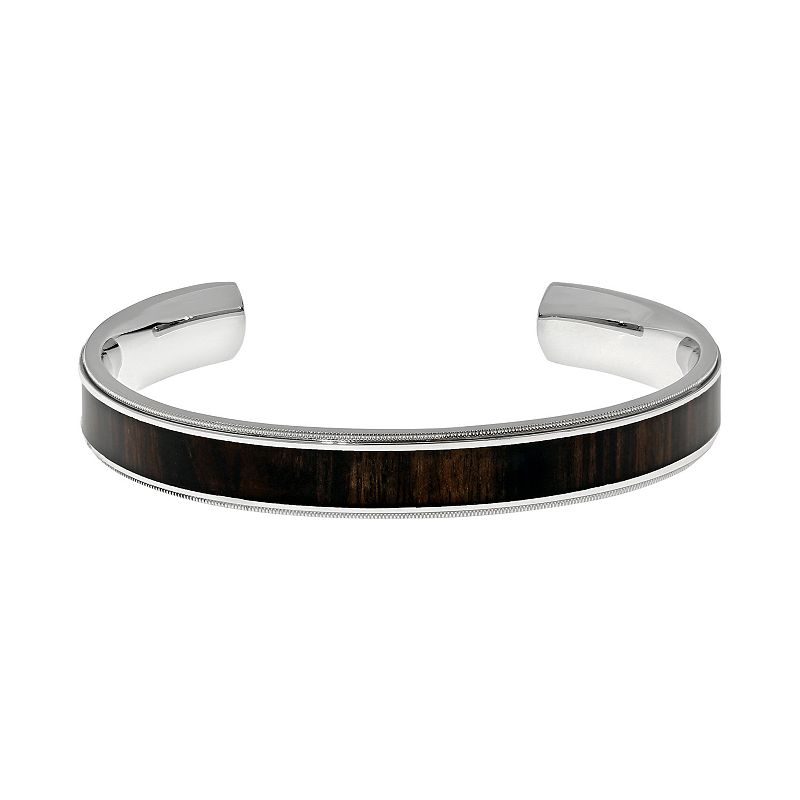 LYNX Stainless Steel Wood Cuff Bracelet - Men, Mens, Brown