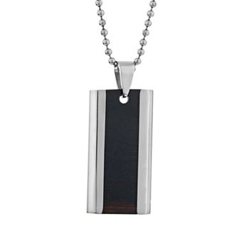 LYNX Stainless Steel Wood & Dog Tag Necklace - Men