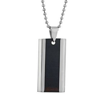 LYNX Stainless Steel Wood & Dog Tag Necklace - Men