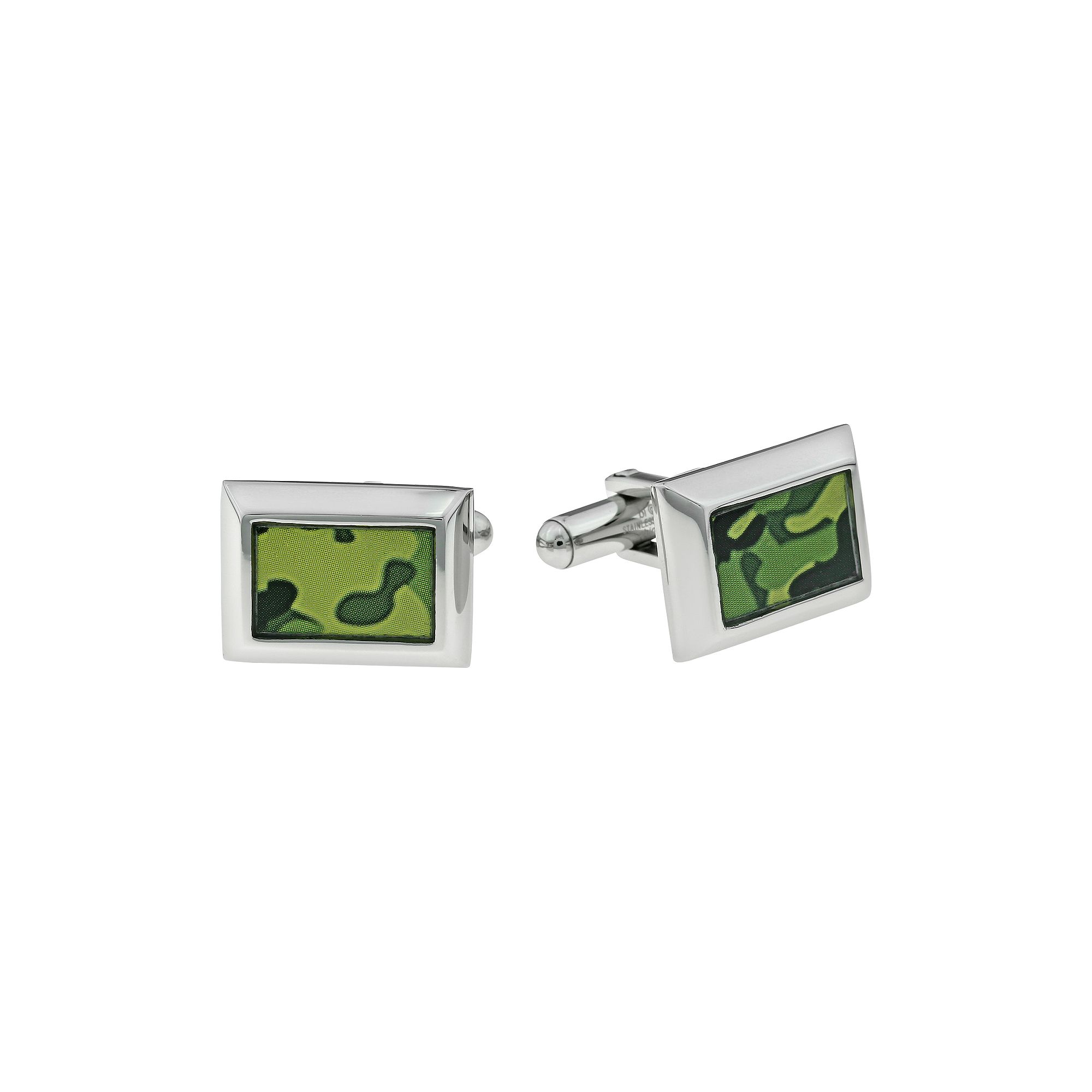 LYNX Stainless Steel Camouflage Rectangle Cuff Links, Green