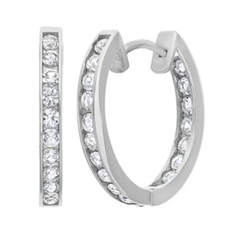 Lab-Created White Sapphire 10k White Gold Hoop Earrings