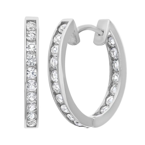 Lab-Created White Sapphire 10k White Gold Hoop Earrings