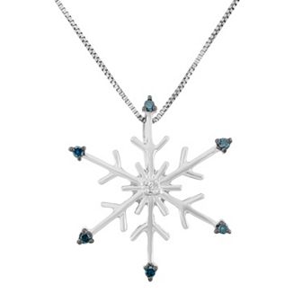 HDI Blue and White Diamond Accent Sterling Silver Snowflake Pendant Necklace