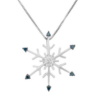 HDI Blue and White Diamond Accent Sterling Silver Snowflake Pendant Necklace