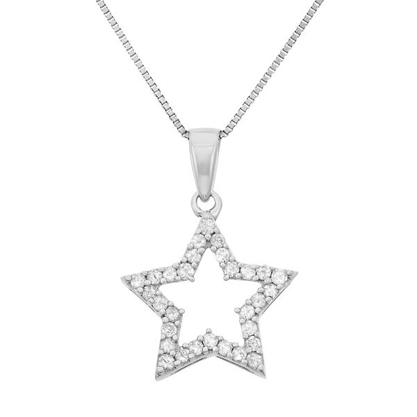 1/4 Carat T.W. Diamond Sterling Silver Cutout Star Pendant Necklace