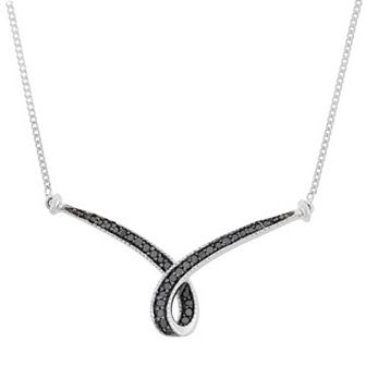 HDI 1/4 Carat T.W. Black Diamond Sterling Silver Ribbon Necklace
