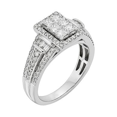 Diamond Tiered Rectangle Halo Engagement Ring in 10k White Gold (1 Carat T.W.)