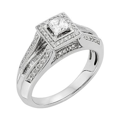 Diamond Tiered Square Halo Engagement Ring in 10k White Gold (1/2 Carat T.W.)