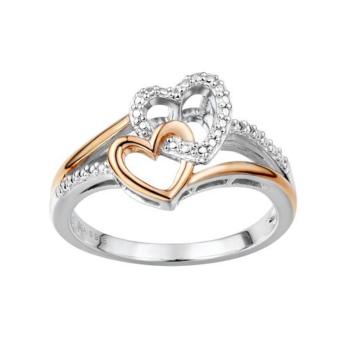 Two Hearts Forever One Diamond Accent Sterling Silver Two Tone Double ...