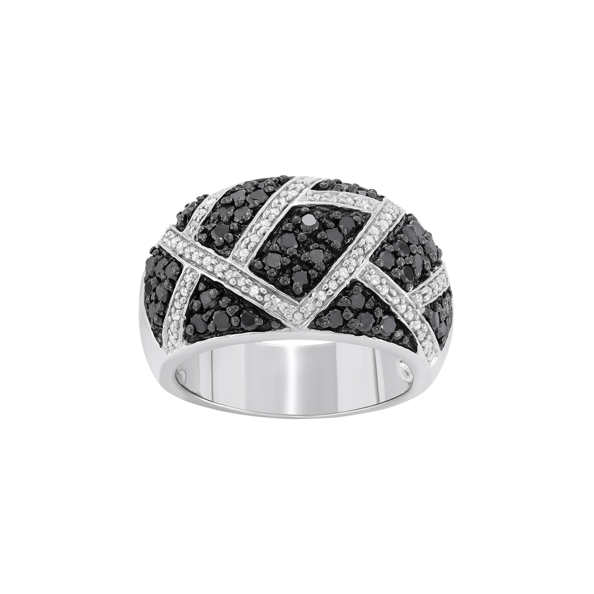Jewelexcess 1 Carat T.W. Black and White Diamond Sterling Silver Geometric 