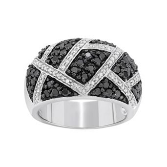 Jewelexcess 1 Carat T.W. Black and White Diamond Sterling Silver Geometric Ring