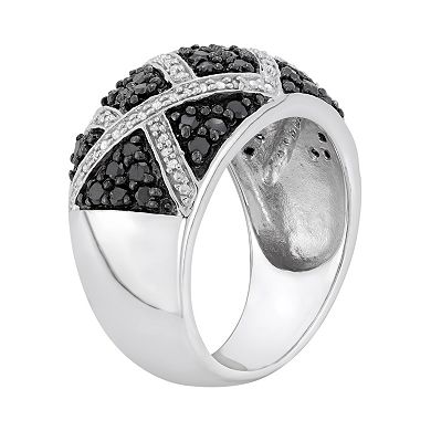 Jewelexcess 1 Carat T.W. Black and White Diamond Sterling Silver Geometric Ring