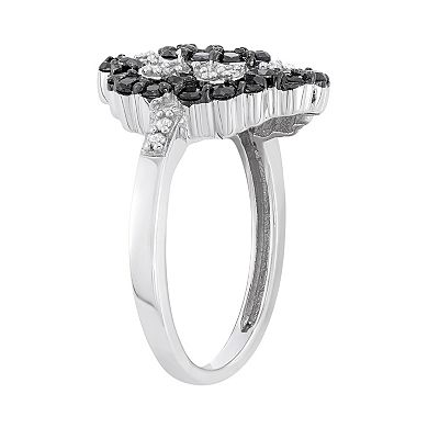1 Carat T.W. Black and White Diamond Sterling Silver Flower Ring