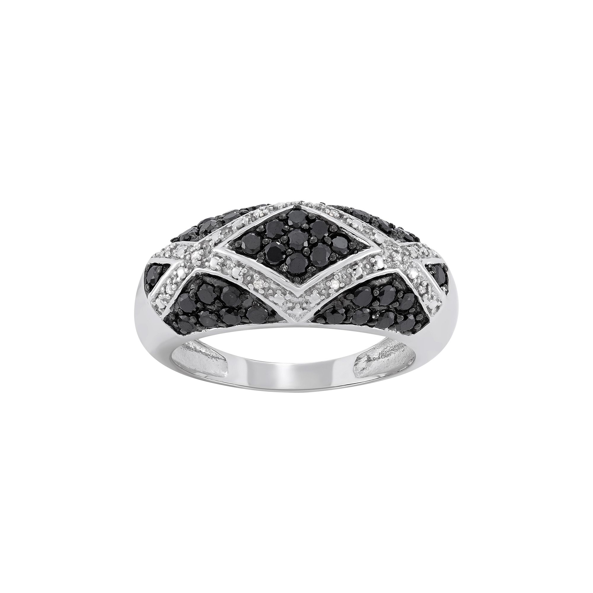 Jewelexcess 1 Carat T.W. Black and White Diamond Sterling Silver Geometric 