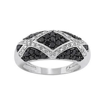 Jewelexcess 1 Carat T.W. Black and White Diamond Sterling Silver Geometric Ring