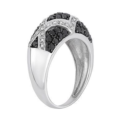 Jewelexcess 1 Carat T.W. Black and White Diamond Sterling Silver Geometric Ring