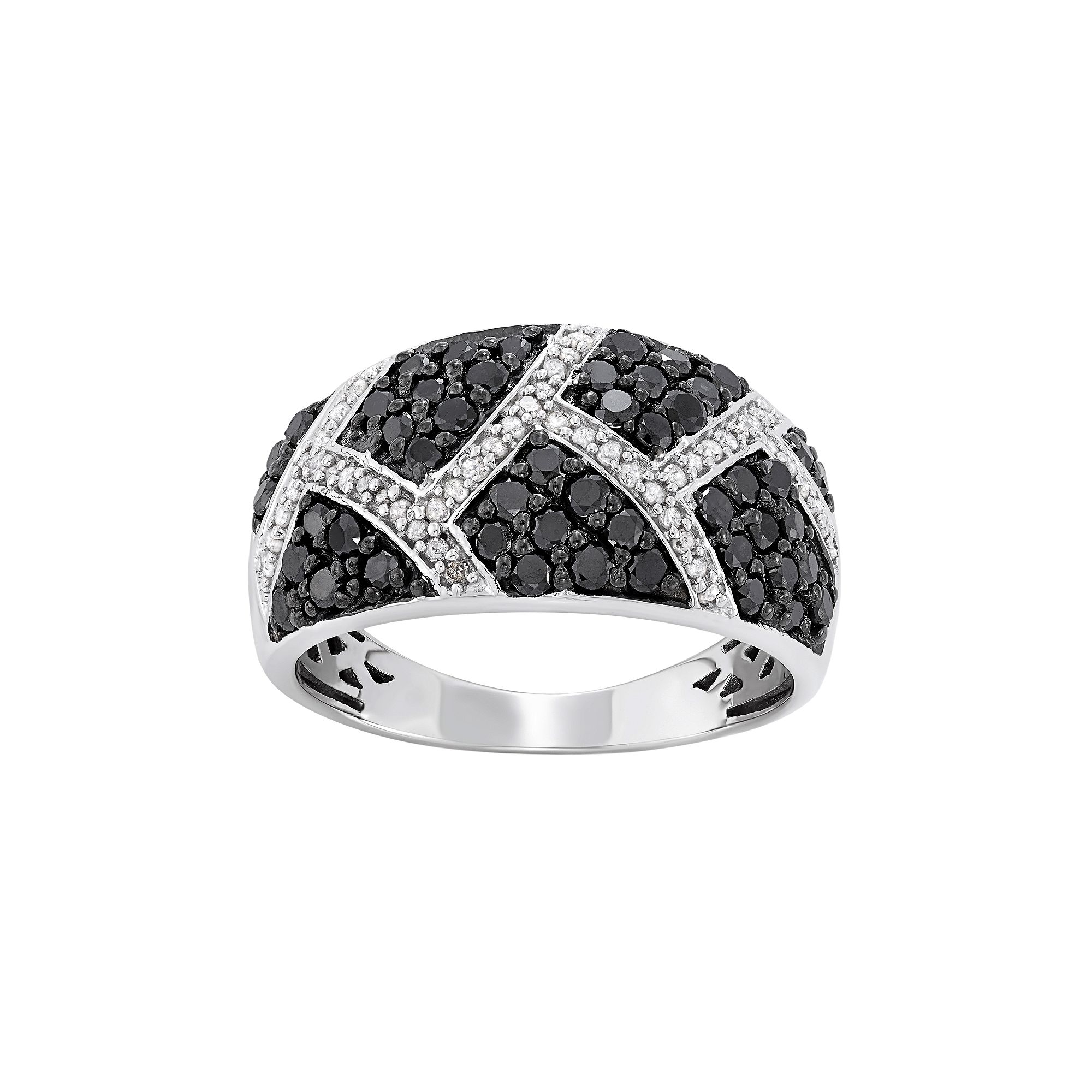 Jewelexcess 1 Carat T.W. Black and White Diamond Sterling Silver Geometric 