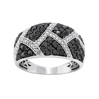 Jewelexcess 1 Carat T.W. Black and White Diamond Sterling Silver Geometric Ring