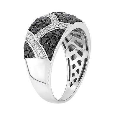 Jewelexcess 1 Carat T.W. Black and White Diamond Sterling Silver Geometric Ring