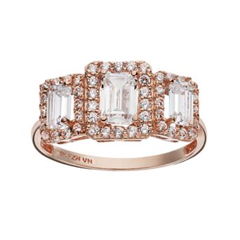 Cubic Zirconia 10k Rose Gold Tiered Rectangle Ring