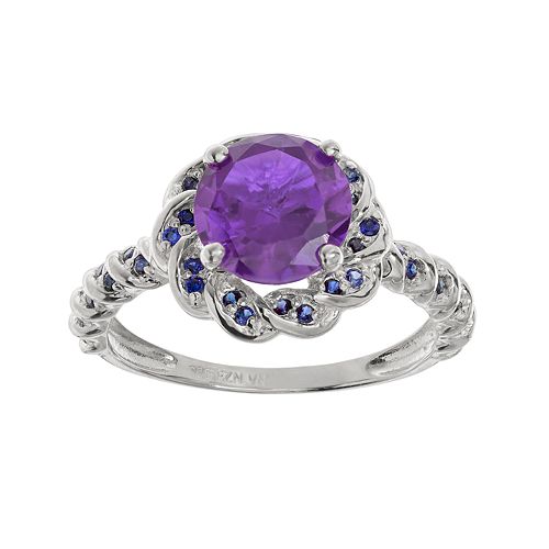 Amethyst & LabCreated Sapphire Sterling Silver Flower Ring