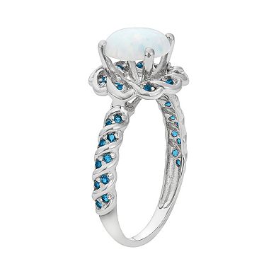 Lab-Created Opal and Blue Topaz Sterling Silver Flower Ring