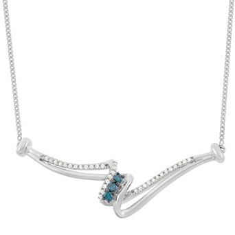 HDI 1/4 Carat T.W. Blue and White Diamond Sterling Silver Swirl Necklace