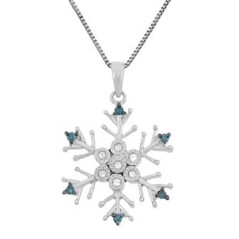HDI 1/10 Carat T.W. Blue and White Diamond Sterling Silver Snowflake Pendant Necklace